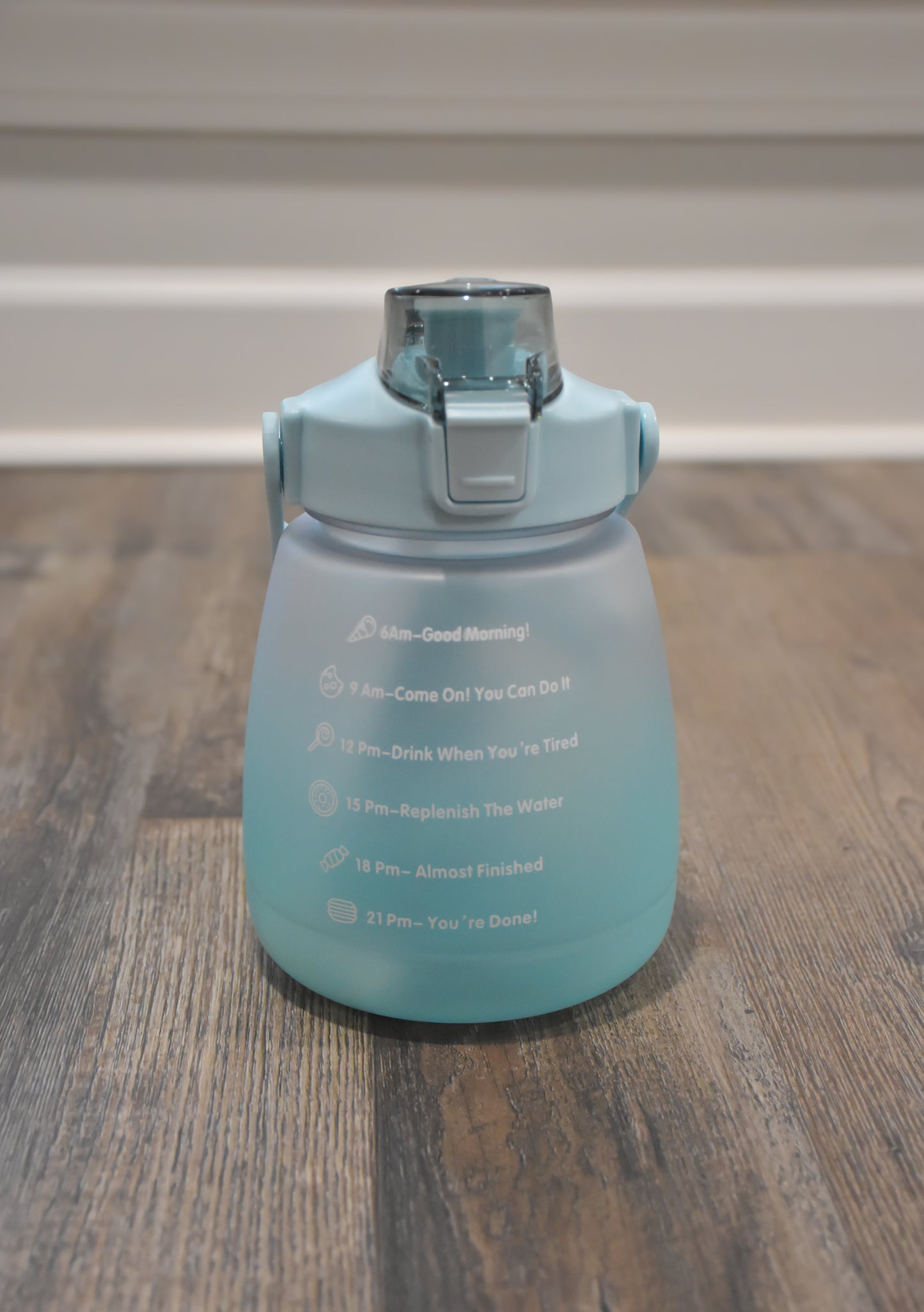 BPA Free Half Gradient Color Motivational Plastic Sports Water Bottle with Time Marker & Strap - 1.3L