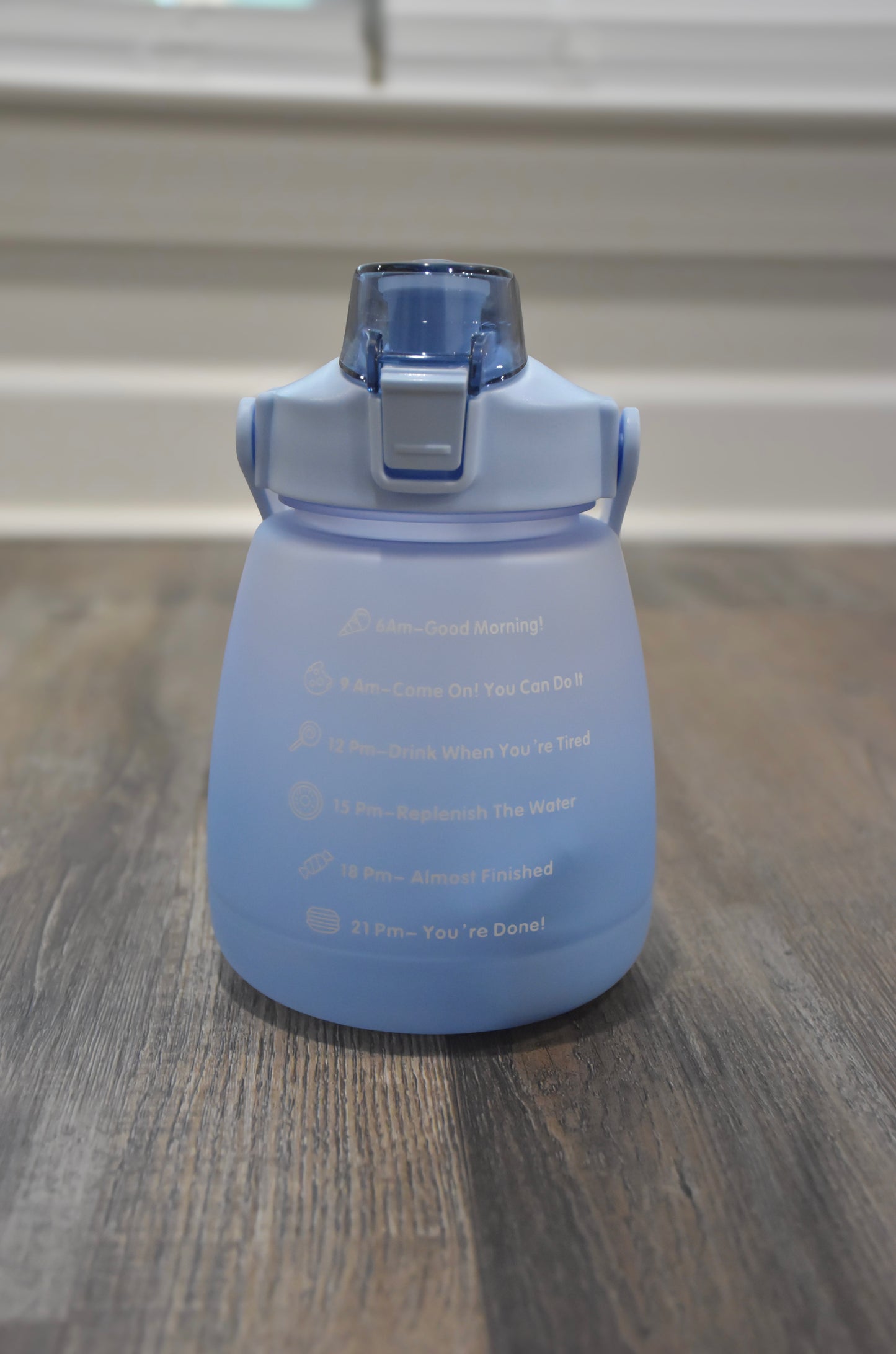 BPA Free Half Gradient Color Motivational Plastic Sports Water Bottle with Time Marker & Strap - 1.3L