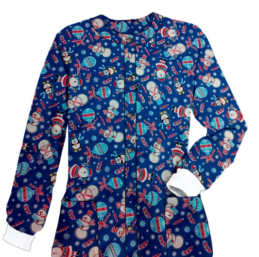 Winter Print Jacket With 2 Pocket Unisex Full Sleeve & Rib - Snowman