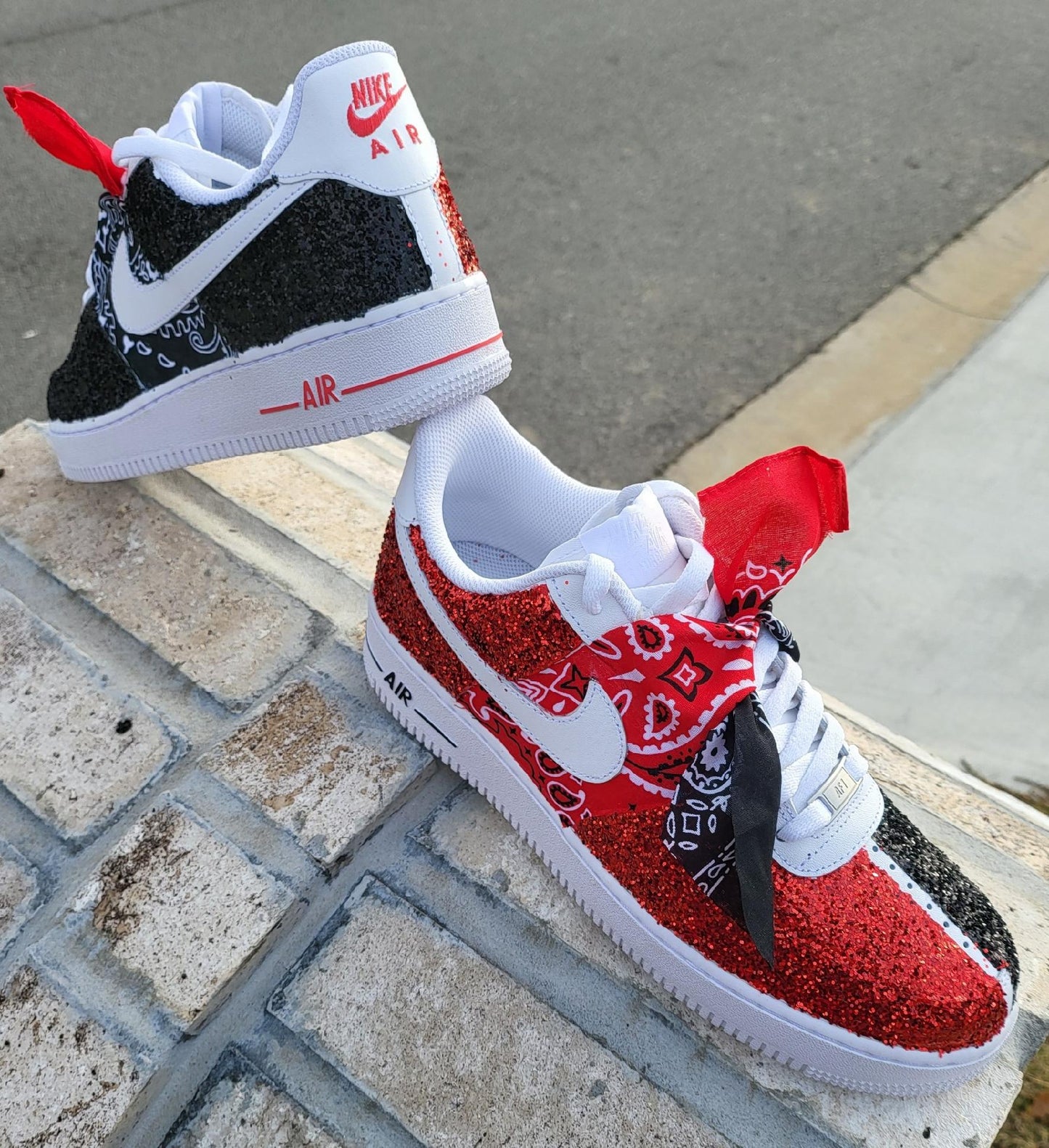 Red and Black Sparkly AIR FORCE 1 (AF-1) with Bandanna