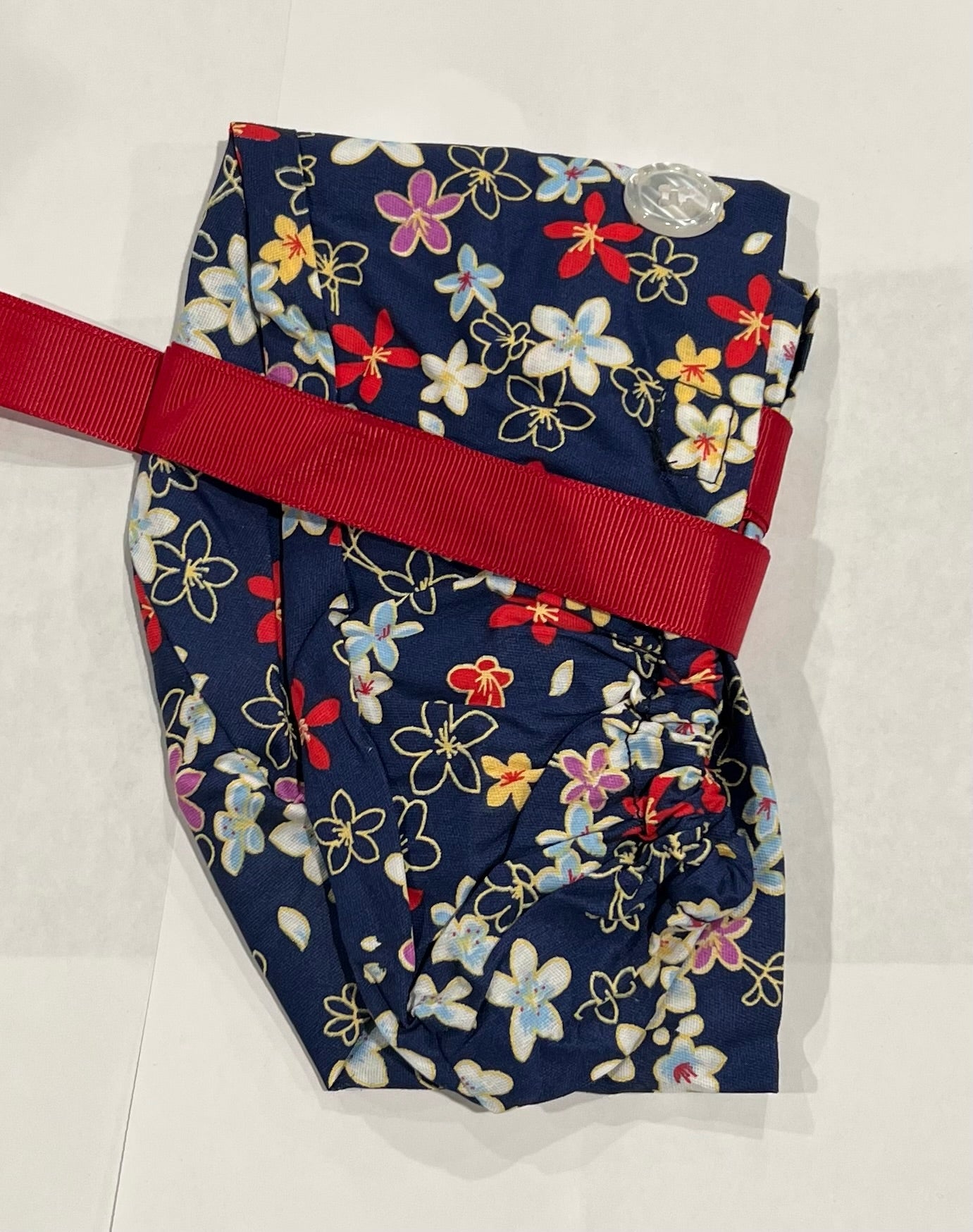Women Ponytail Holder Nurse Scrub Cap With Ribbon Tie & Button