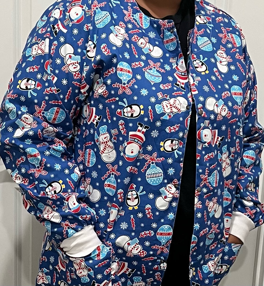 Winter Print Jacket With 2 Pocket Unisex Full Sleeve & Rib - Snowman