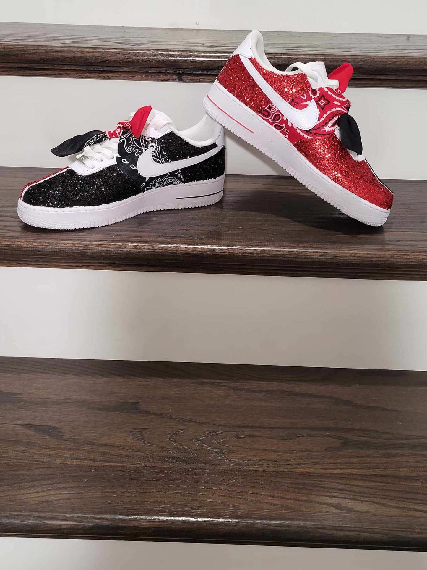 Red and Black Sparkly AIR FORCE 1 (AF-1) with Bandanna