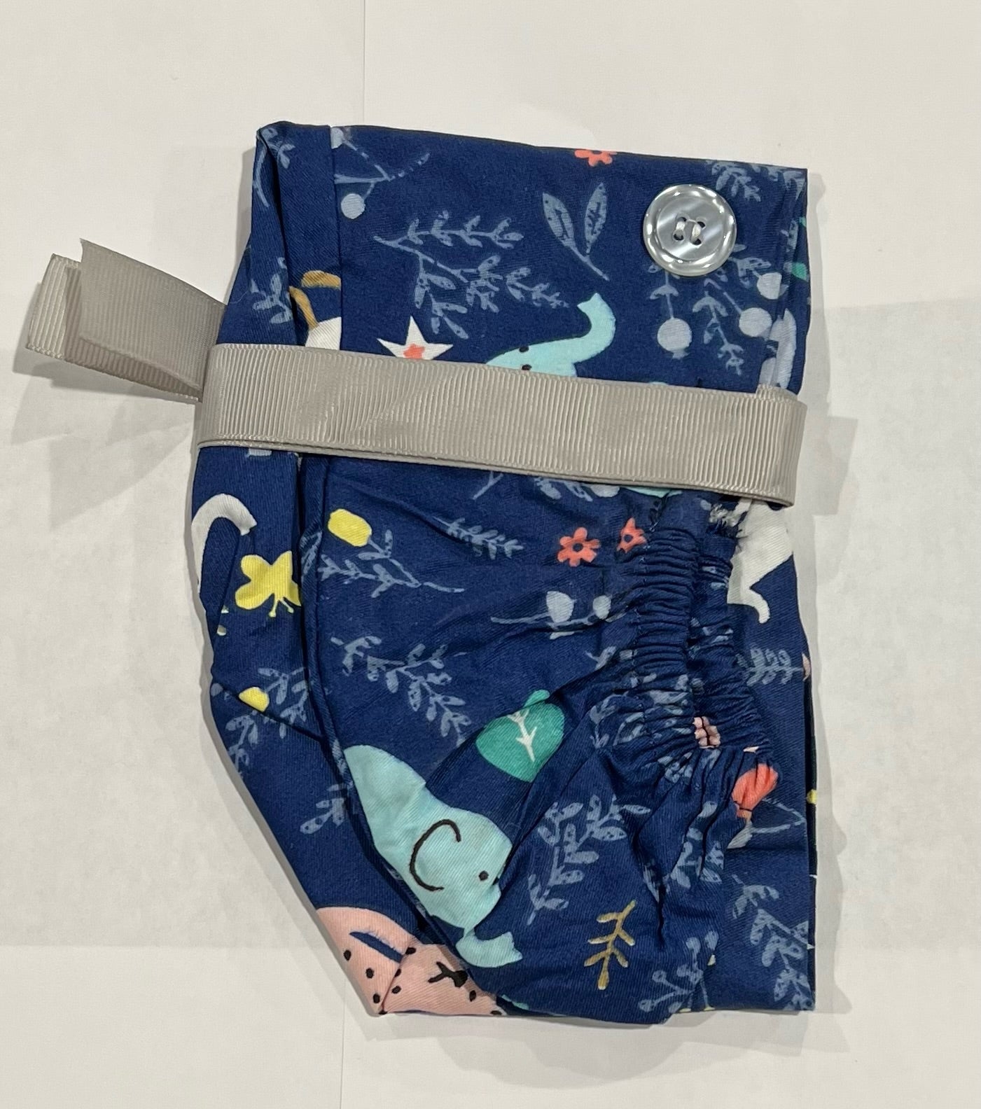 Women Ponytail Holder Nurse Scrub Cap With Ribbon Tie & Button