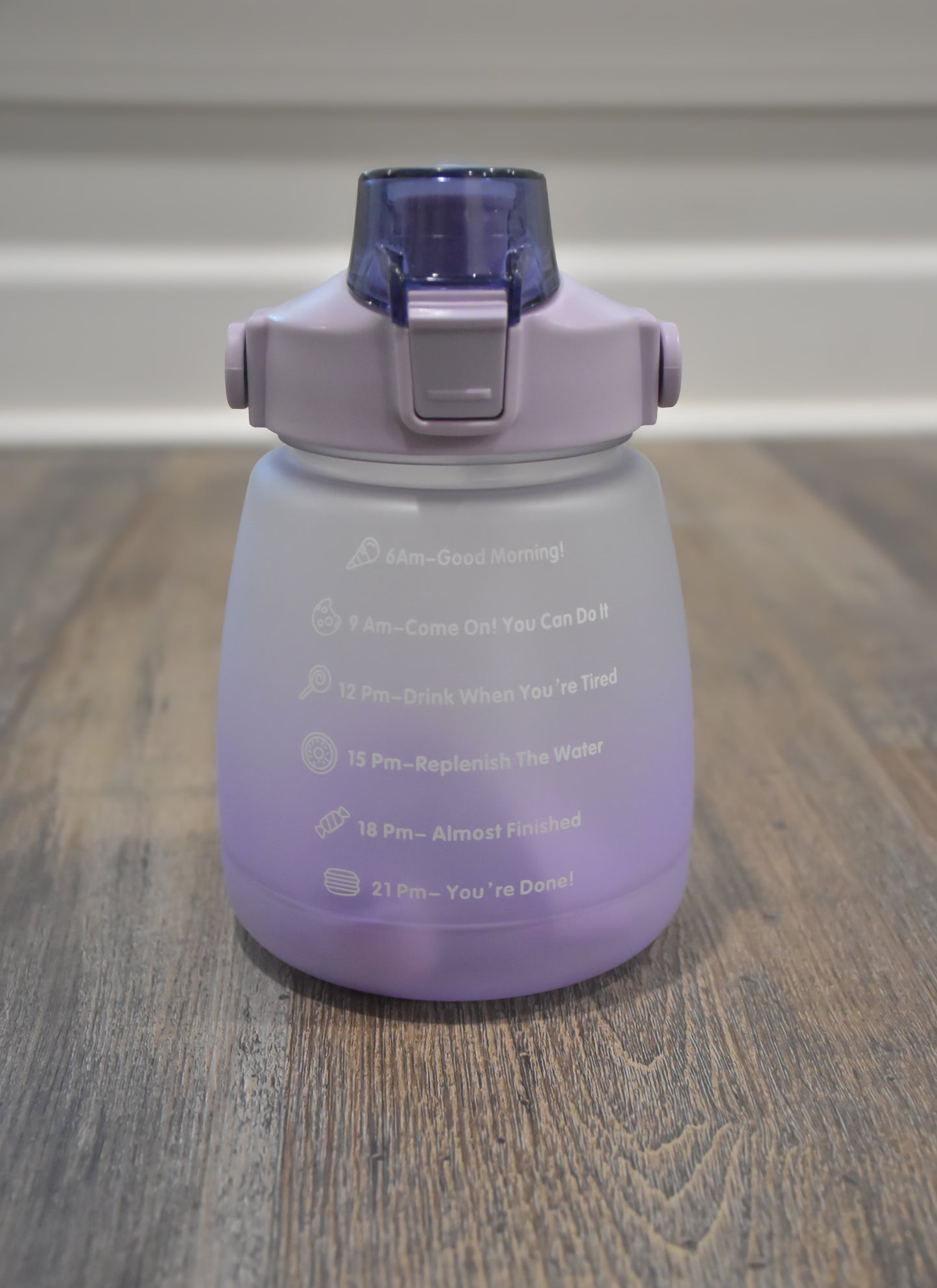 BPA Free Half Gradient Color Motivational Plastic Sports Water Bottle with Time Marker & Strap - 1.3L