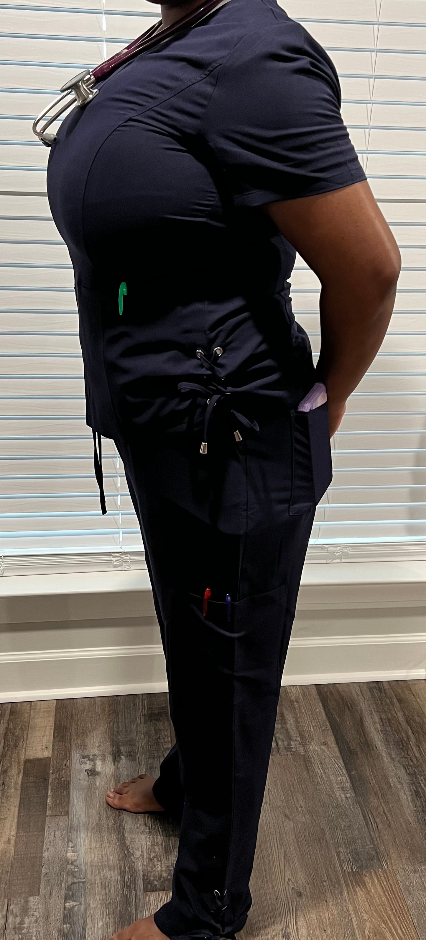 Women Breathable Nursing Scrub Set With Drawstring Tie