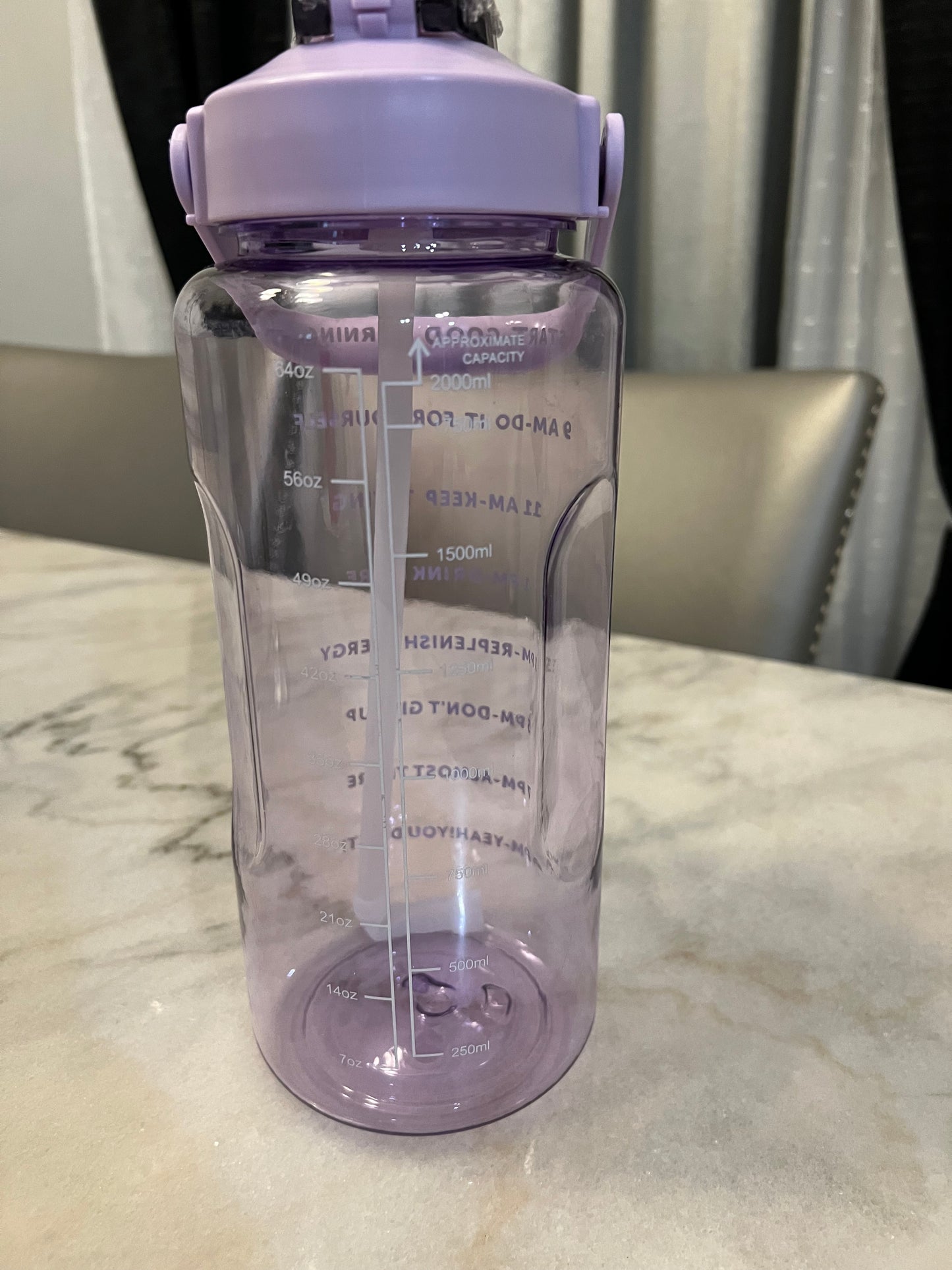 Leakproof Reusable 2 Liter Flip Straw & Time Tracker Water Jug Bottle - BPA Free